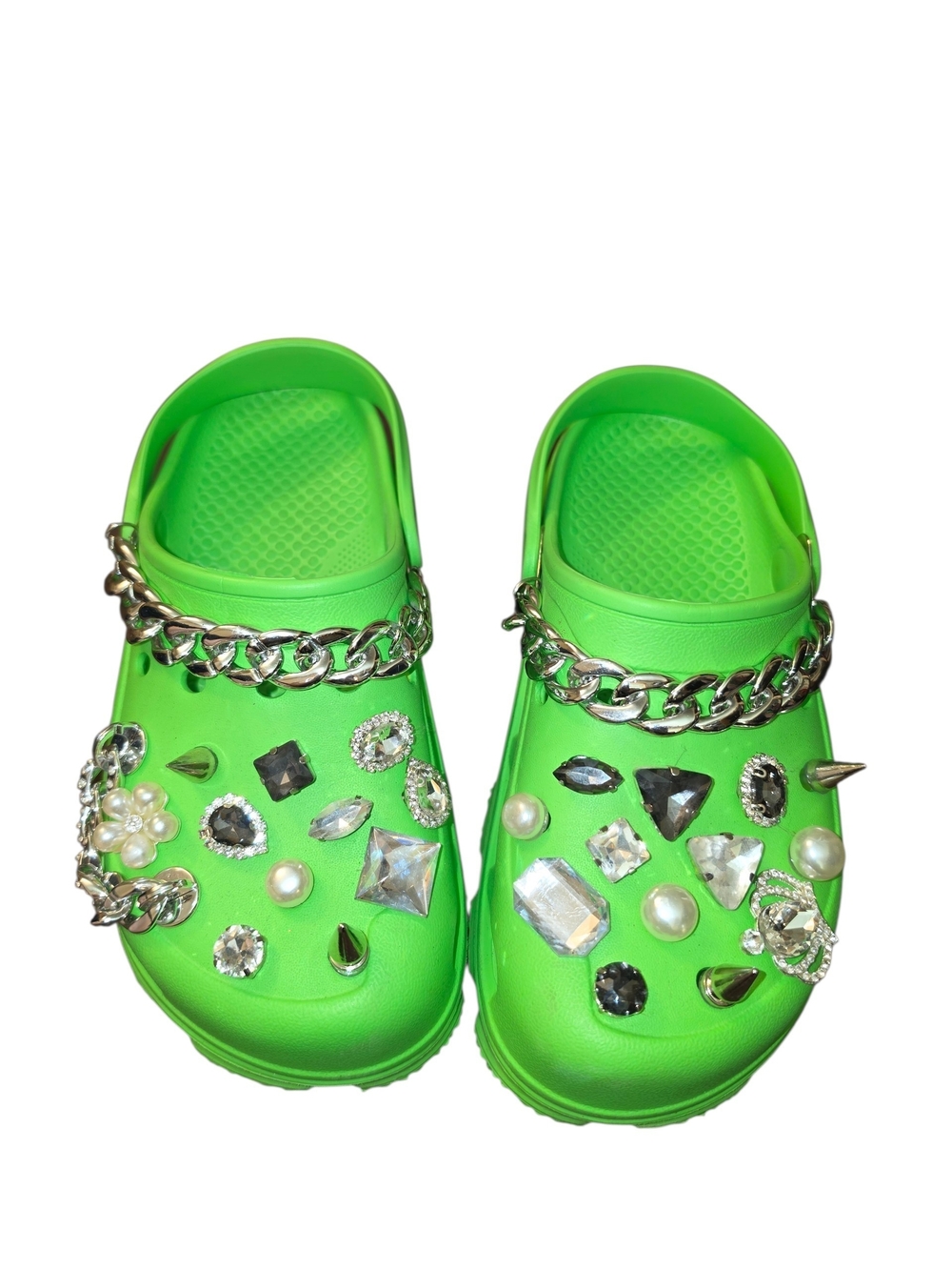 Kids Bright Green Gem-Embellished Slip-On Clogs